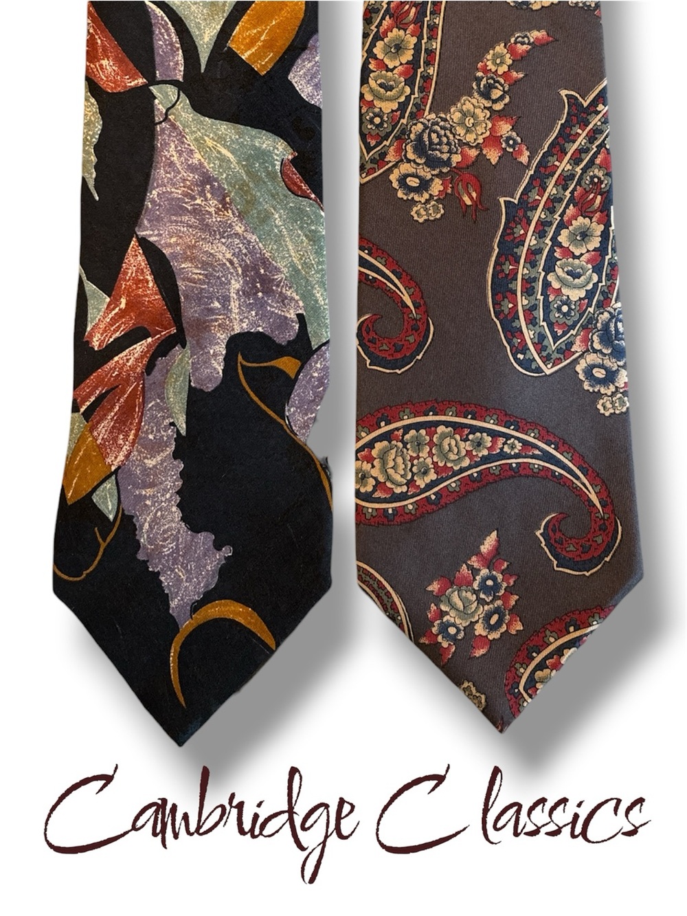 VTG Cambridge Classics Mervyns Italian Silk Ties Lot of 2 Paisley Abstract 90s